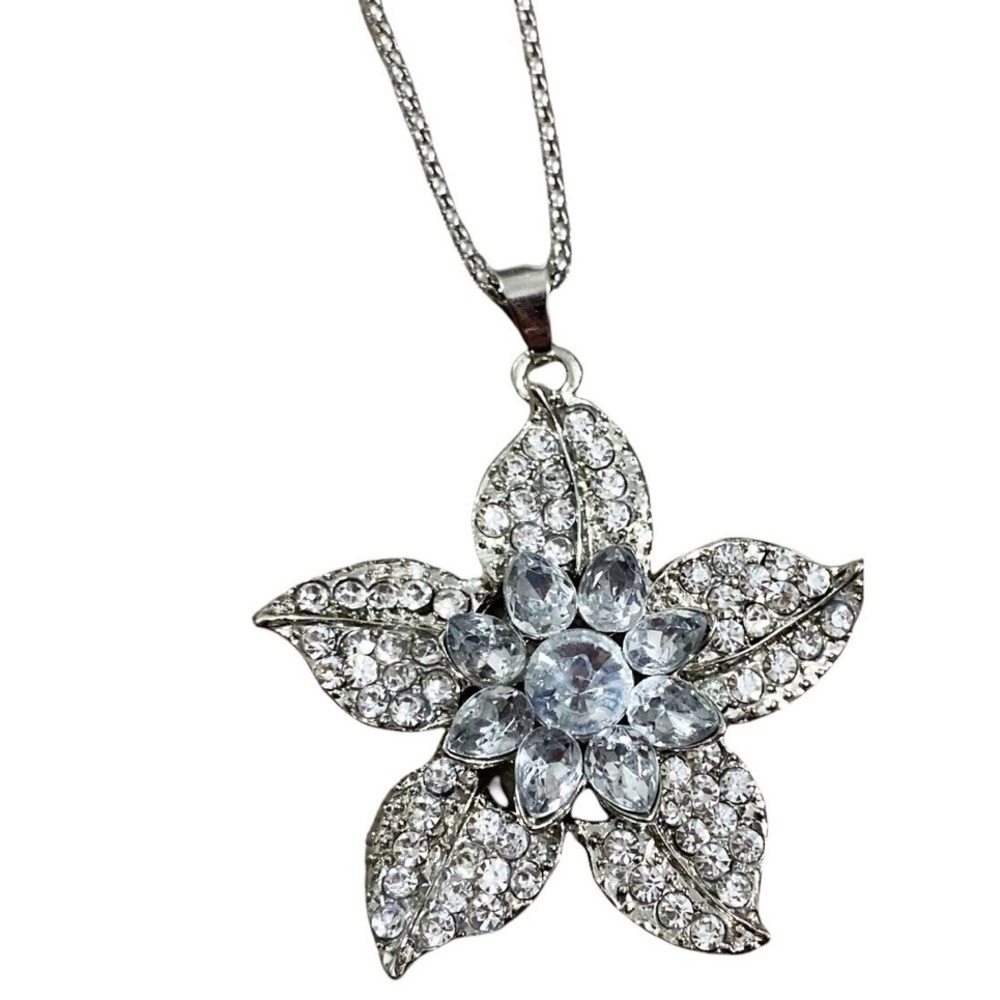 Betsey Johnson | NWT Large Rhinestone
Flower Silver Tone Statement Necklace